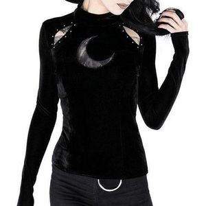 Restyle Black Moon Window Long Sleeved Velvet Top